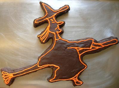 Witch-on-a-Broom Halloween Cake